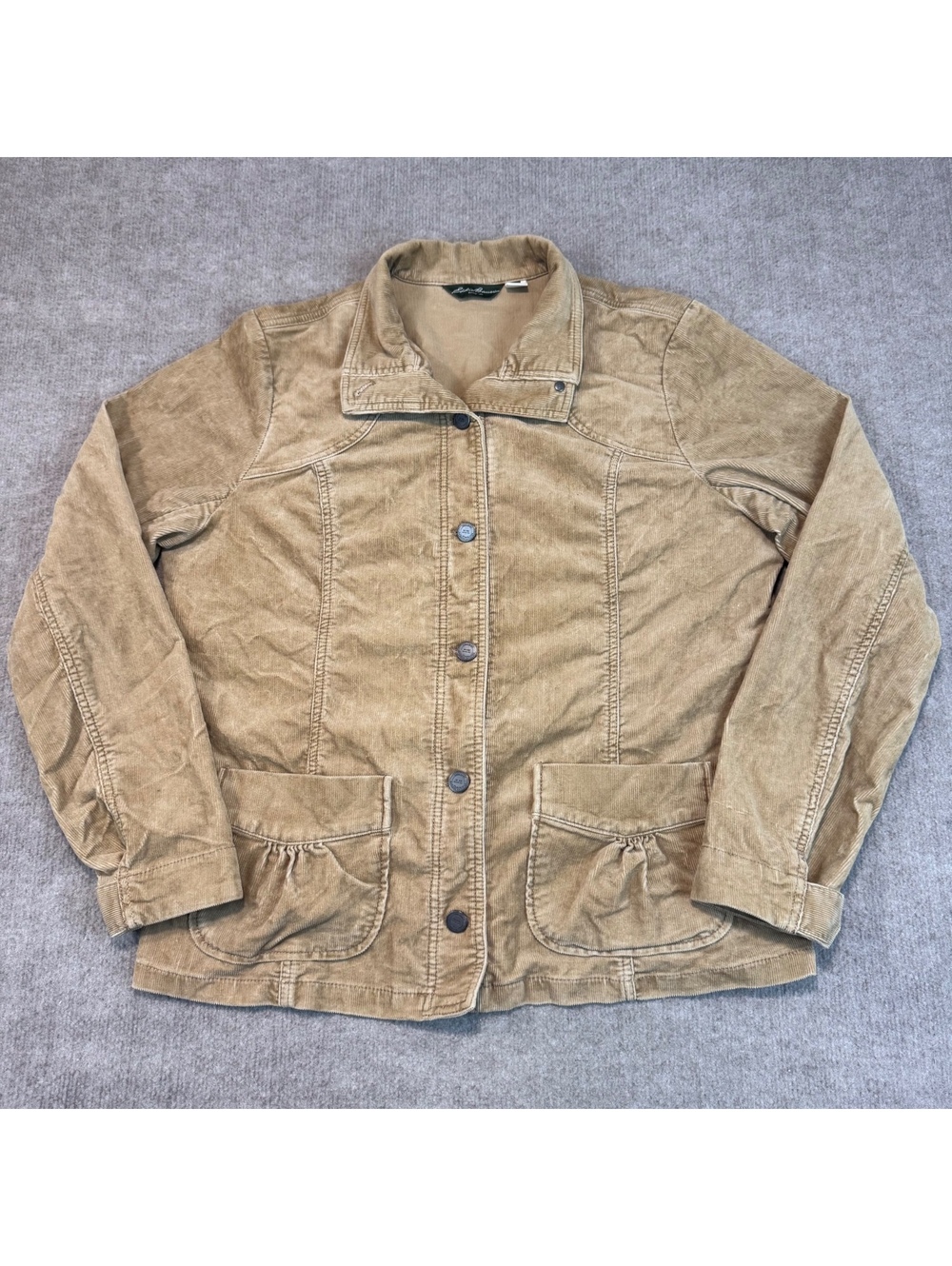 Eddie Bauer Corduroy Womens Jacket XLT Tan Button Front Snap Cuffs Utility Y2K
